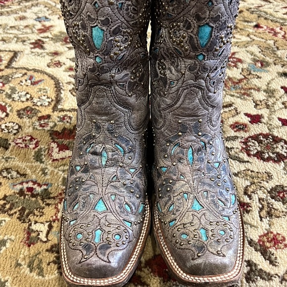 Womens Corral Vintage Turquoise Inlay & Stud Cowgirl Boots A1149 - Picture 4 of 15